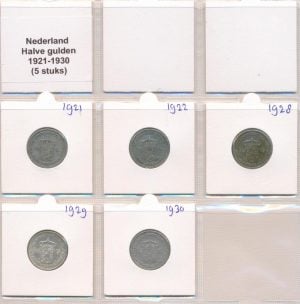 Nederland Set 1/2 Guldenmunten Zilver 1921-1930 (5 stuks)