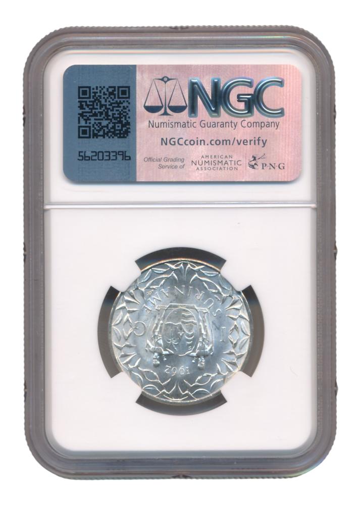 Suriname 1 Gulden 1962 Unc Details in slab