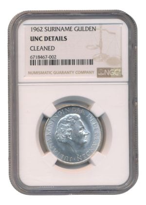 Suriname 1 Gulden 1962 Unc Details in slab