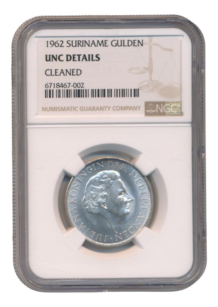 Suriname 1 Gulden 1962 Unc Details in slab