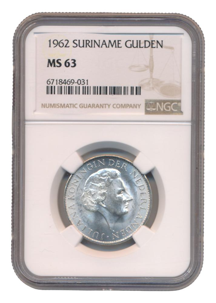 Suriname 1 Gulden 1962 MS 63 in slab