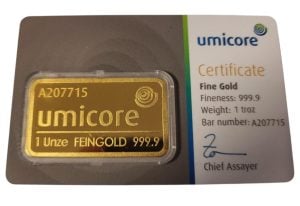 Goudbaar Umicore 1 troy ounce goud