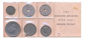 Griekenland Lepta & Drachmen muntset 1959 Koning Paul I