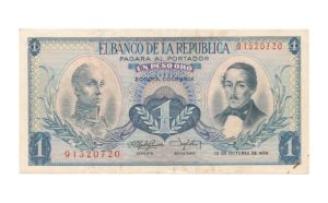 Colombia 1 Peso Oro 1959 (Zeer fraai)