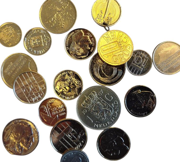 Wereldmunten partij 19 stuks verguld