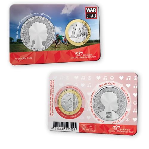 Nederland 1 Euro 2025 & penning 30 jaar War Child in coincard