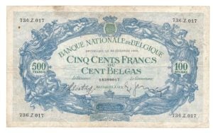 België 500 Frank/100 Belga 1938
