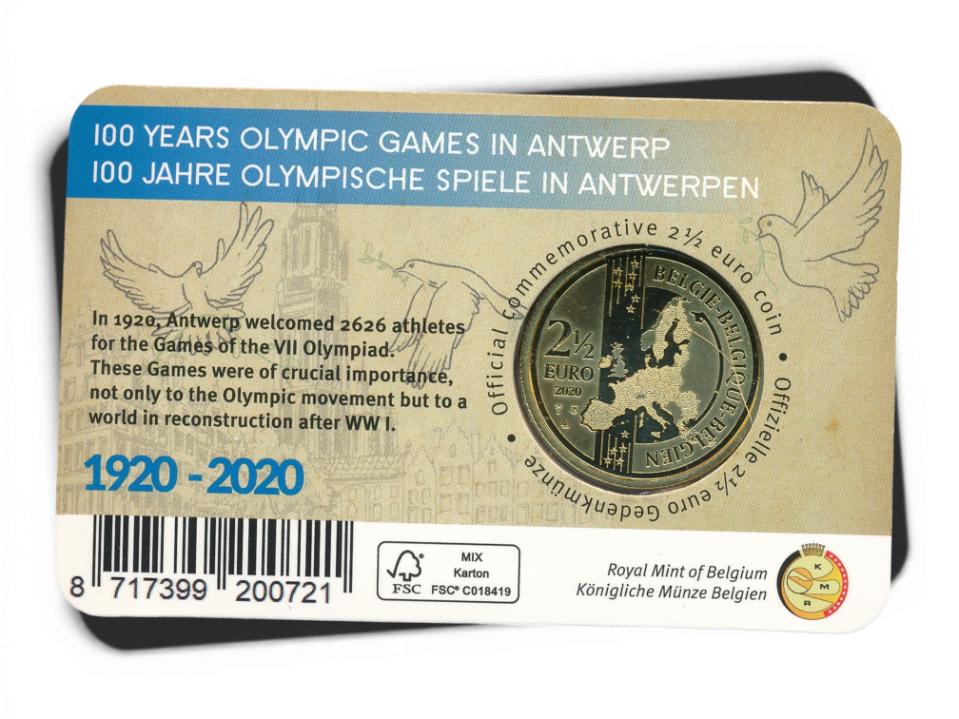België 2 1/2 euro 2020 100 jaar Olympische spelen Antwerpen - gekleurd