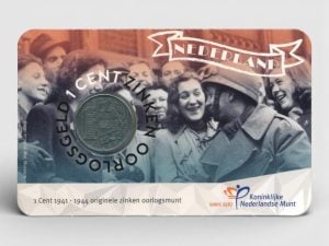 Nederland 1 cent zink (1942) uit oorlogstijd 2020 in coincard
