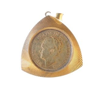 Hanger ketting vergulde 1/2 gulden 1922 Wilhelmina opgestoken haar