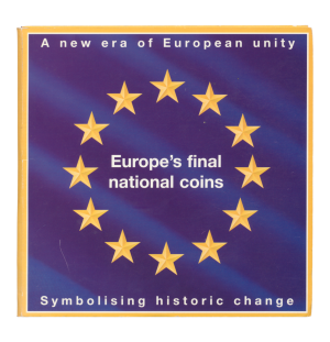 Europa's laatste nationale munten diverse jaartallen in folder