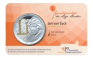 Nederland Jan van Eyck-penning in kleur in coincard