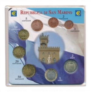 San Marino Euromuntset diverse jaartallen in kartonnnen verpakking
