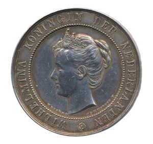 Nederland Zilveren Koningin Wilhelmina penning ca. 1898 Prachtig
