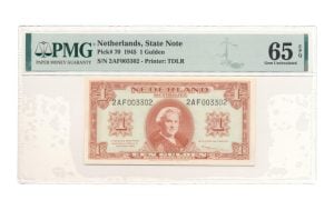 Nederland 1 Gulden 1945 Wilhelmina PMG65 EPQ