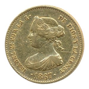 Spanje gouden 4 escudos 1867 Isabella II
