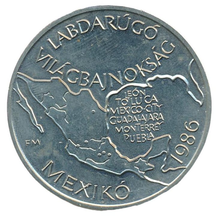 Hongarije 100 Forint 1985 WK voetbal Mexico (Prachtig)