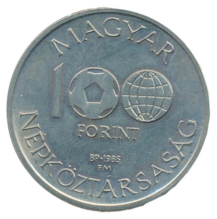 Hongarije 100 Forint 1985 WK voetbal Mexico (Prachtig)