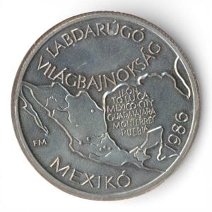 Hongarije 100 Forint 1985 WK voetbal Mexico (Zeer fraai+)