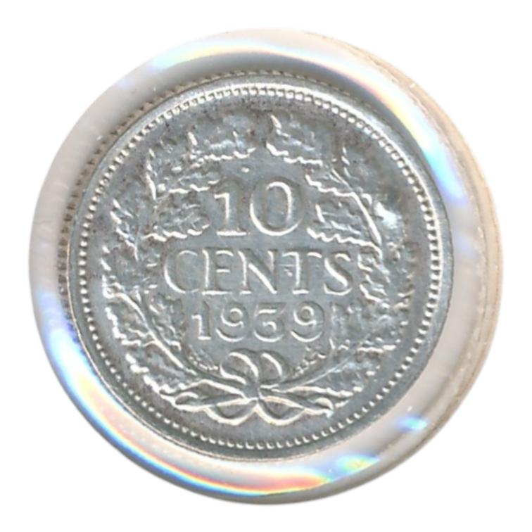 Nederland 10 Cents 1939 Wilhelmina met helm in Londen