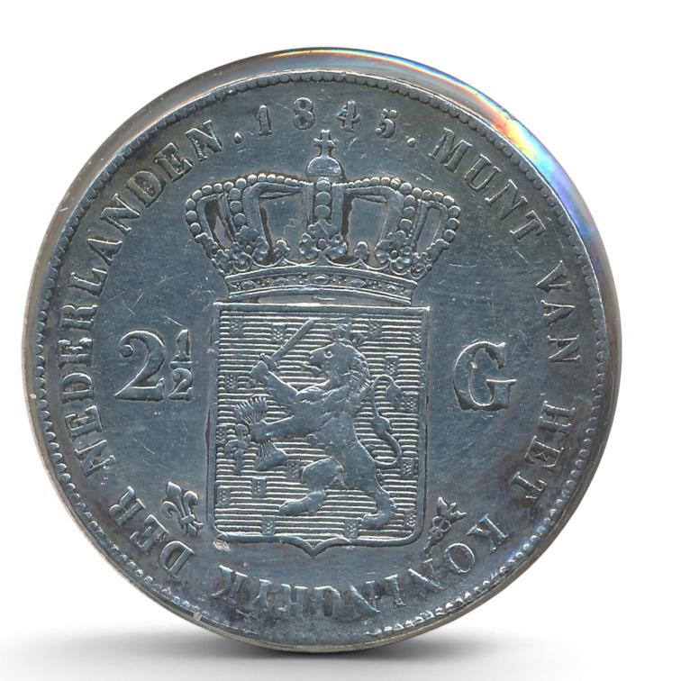 5 Gulden 1845-b Willem II (Zeer fraai)