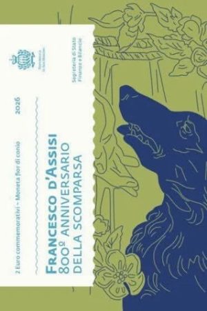 San Marino 2 Euro 2026 800e sterfdag Fransiscus van Assisi in blister